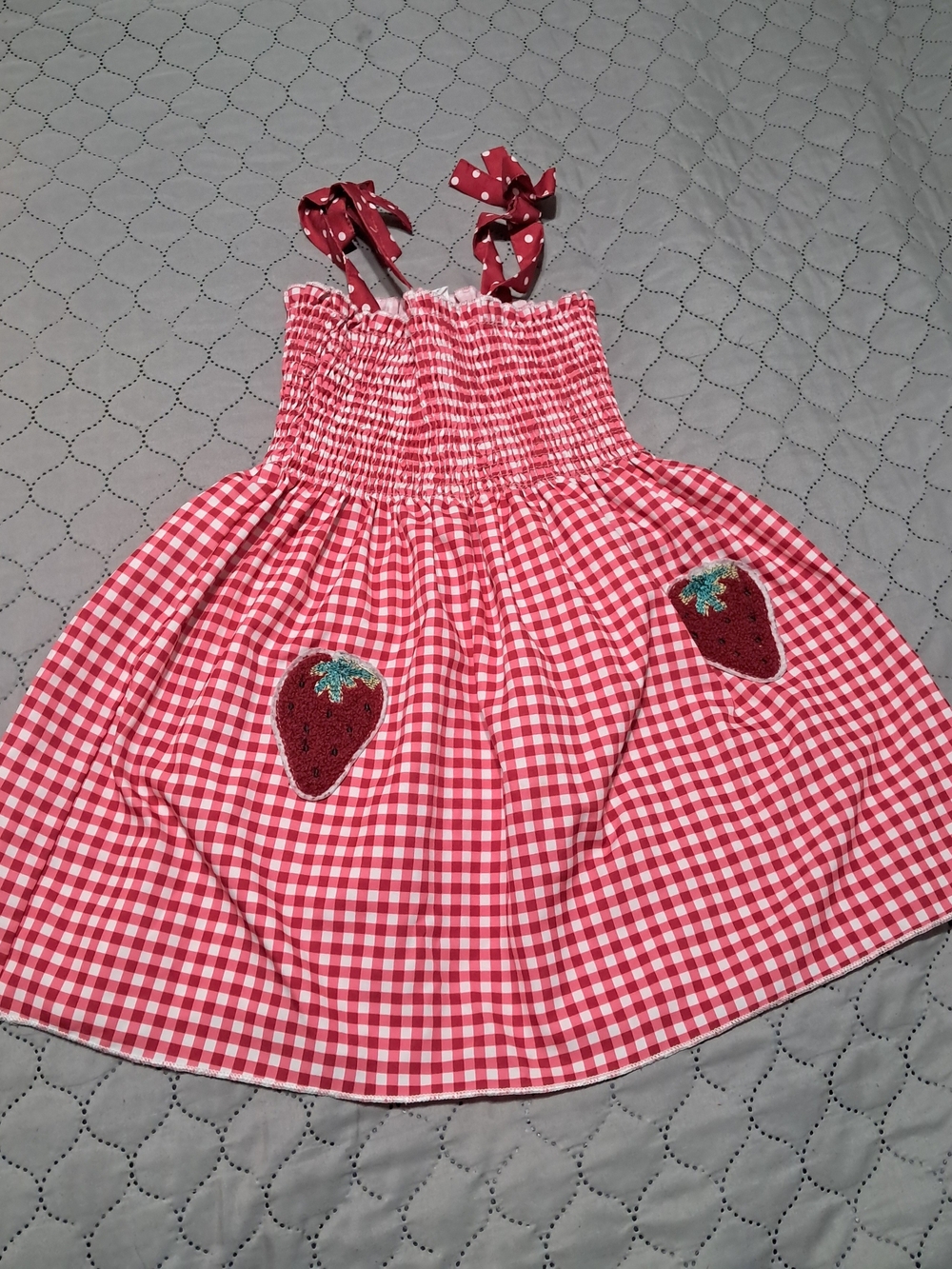 MAKE AN OFFER...........SHEIN Red Gingham Strawberry Tie-Shoulder Sundress